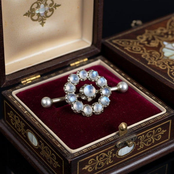 Victorian Moonstone Brooch in Sterling Silver, Antique Pin