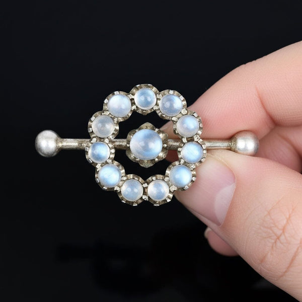 Victorian Moonstone Brooch in Sterling Silver, Antique Pin