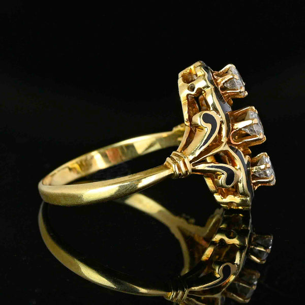 Edwardian Style Black Enamel 14K Gold Diamond Ring - Boylerpf