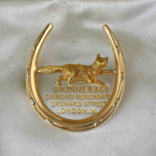 Antique Edwardian 14K Gold Horseshoe and Fox Brooch - Boylerpf