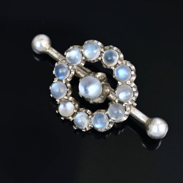 Victorian Moonstone Brooch in Sterling Silver, Antique Pin