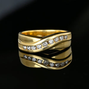 Vintage Wide Crossover 14K Gold Diamond Ring Band - Boylerpf