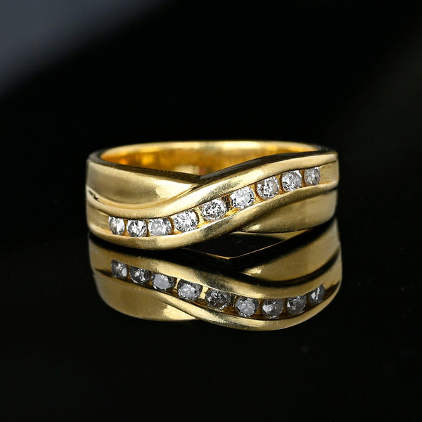 Vintage Wide Crossover 14K Gold Diamond Ring Band - Boylerpf