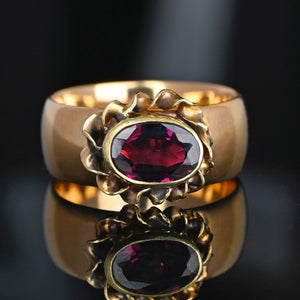 Antique Victorian 18K Gold Wide Band Garnet Ring - Boylerpf
