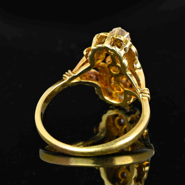 Edwardian Style Black Enamel 14K Gold Diamond Ring - Boylerpf