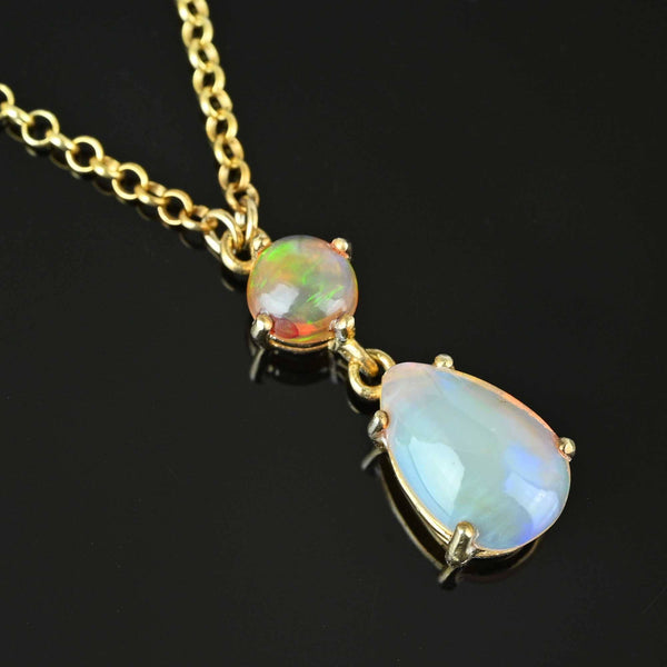 Vintage Jelly Opal Pendant Necklace in Silver Gold Gilt - Boylerpf