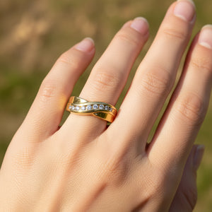 Vintage Wide Crossover 14K Gold Diamond Ring Band - Boylerpf