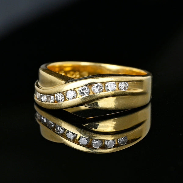 Vintage Wide Crossover 14K Gold Diamond Ring Band - Boylerpf