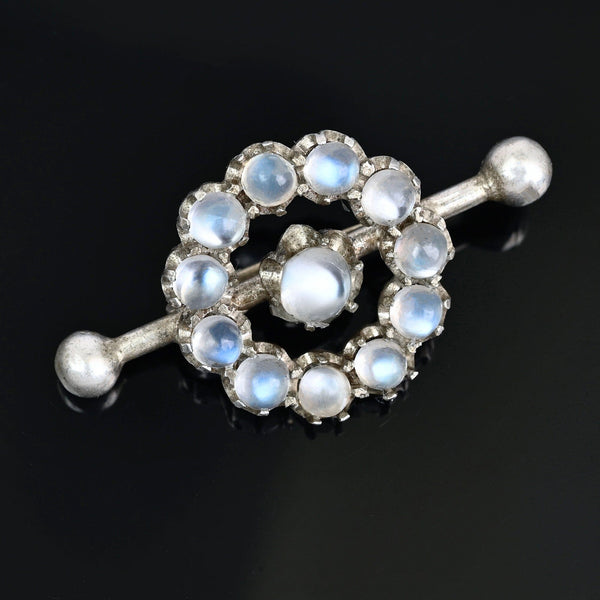 Victorian Moonstone Brooch in Sterling Silver, Antique Pin