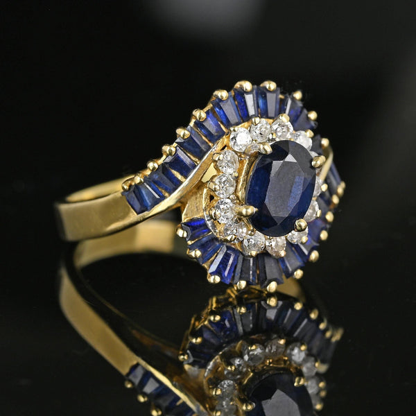 Vintage 14K Gold Bypass Diamond Baguette Sapphire Ring - Boylerpf