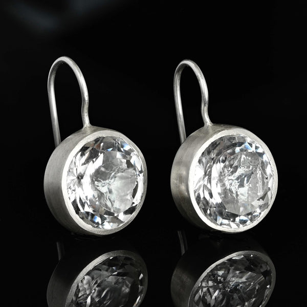 Vintage Rock Crystal Quartz Drop Earrings in Sterling Silver