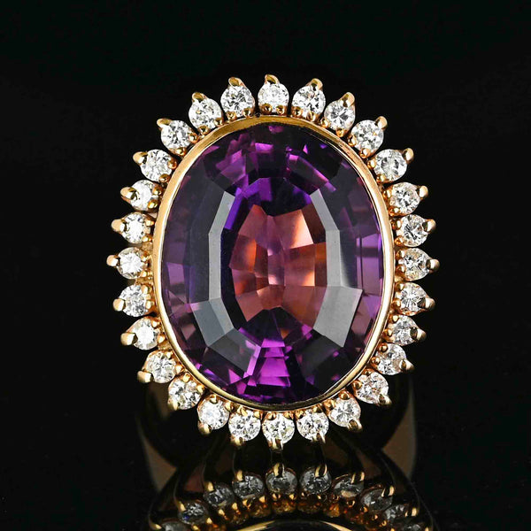 Heavy 14K Gold 1 CTW Diamond Halo Amethyst Ring - Boylerpf