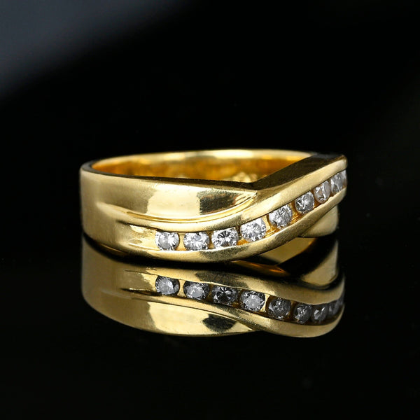 Vintage Heavy 14K Gold Diamond Crossover Ring Band - Boylerpf