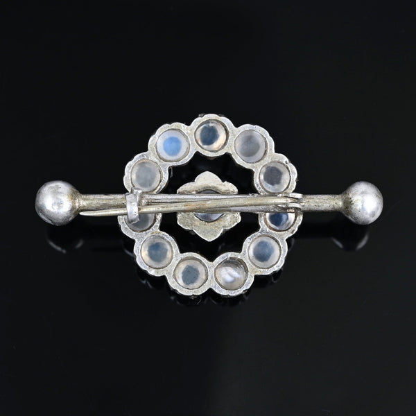 Victorian Moonstone Brooch in Sterling Silver, Antique Pin