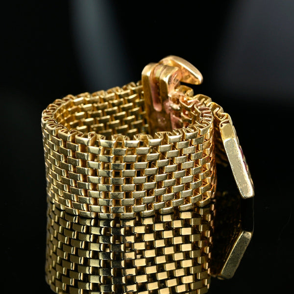 Vintage 14K Gold Ruby Belt Buckle Ring Adjustable Retro 1940s