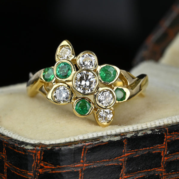 14K Gold Emerald .50 CTW Diamond Cluster Ring - Boylerpf