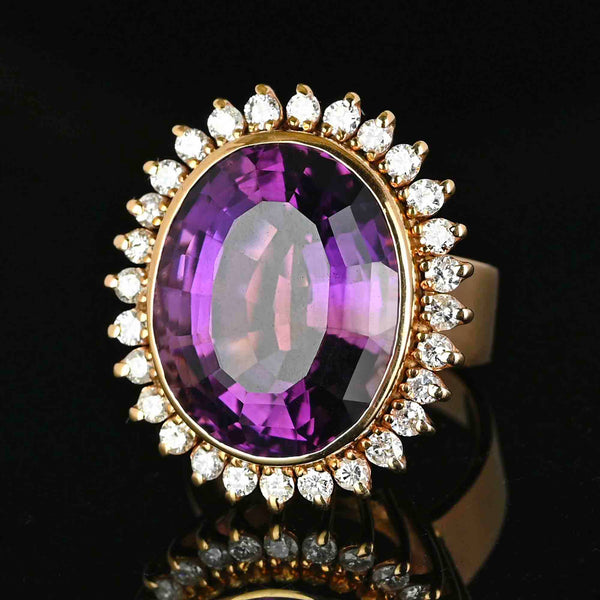Heavy 14K Gold 1 CTW Diamond Halo Amethyst Ring - Boylerpf