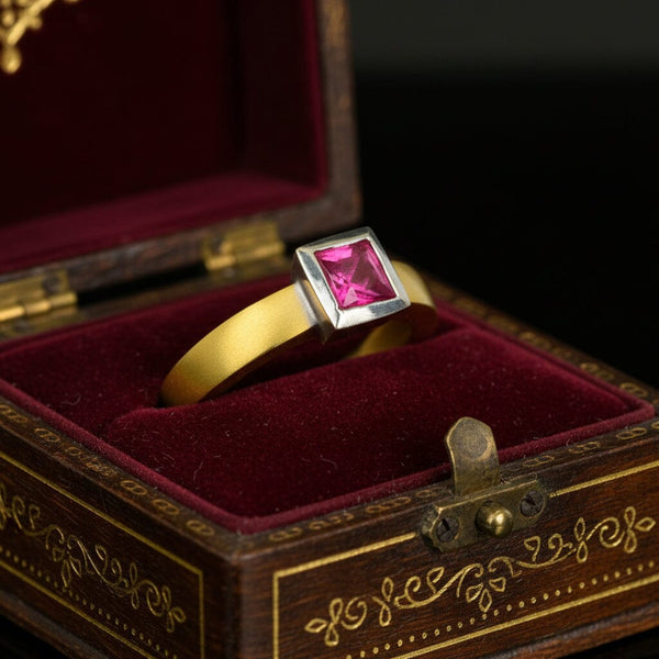 Vintage 18K Gold Pink Tourmaline Solitaire Ring