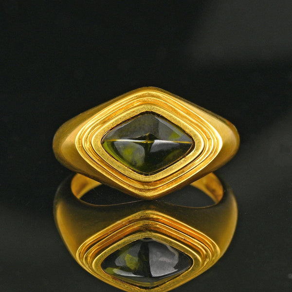 Vintage 14K Gold Sugarloaf Cabochon Green Tourmaline Ring - Boylerpf