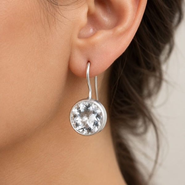 Vintage Rock Crystal Quartz Drop Earrings in Sterling Silver
