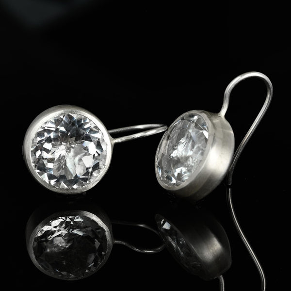 Vintage Rock Crystal Quartz Drop Earrings in Sterling Silver