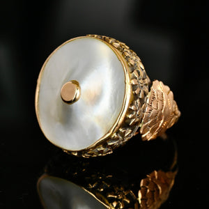 Antique Memorial Engraved 18K Gold Mother of Pearl Ring - Boylerpf