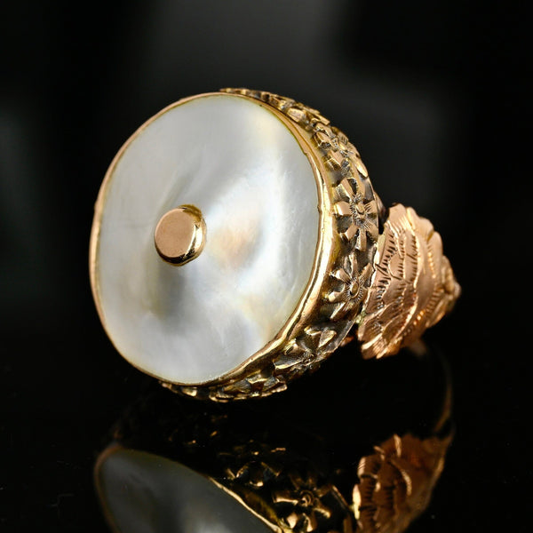Antique Memorial Engraved 18K Gold Mother of Pearl Ring - Boylerpf