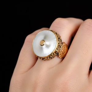 Antique Memorial Engraved 18K Gold Mother of Pearl Ring - Boylerpf