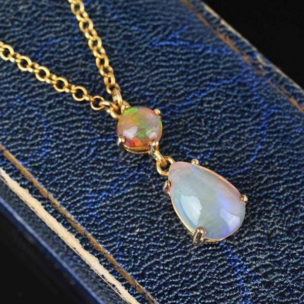 Vintage Jelly Opal Pendant Necklace in Silver Gold Gilt - Boylerpf