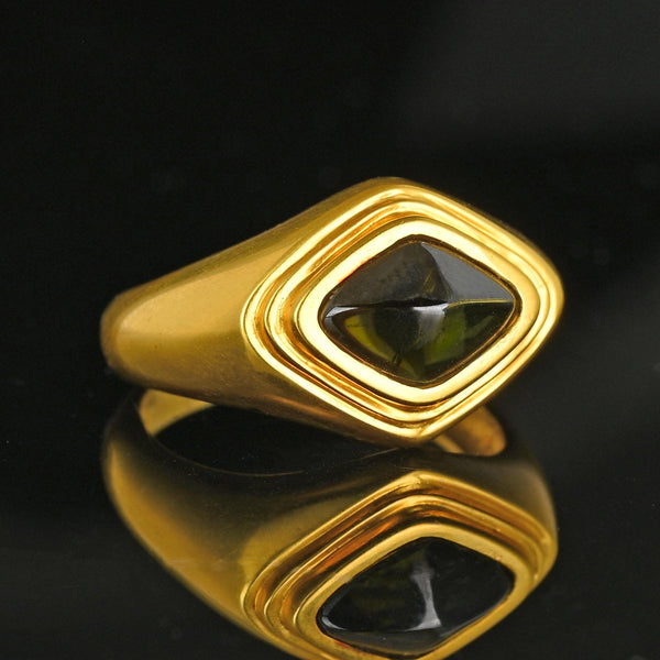 Vintage 14K Gold Sugarloaf Cabochon Green Tourmaline Ring - Boylerpf