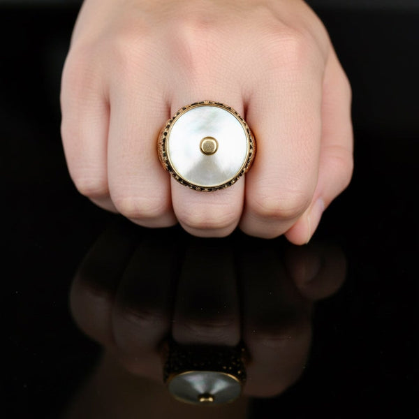 Antique Memorial Engraved 18K Gold Mother of Pearl Ring - Boylerpf