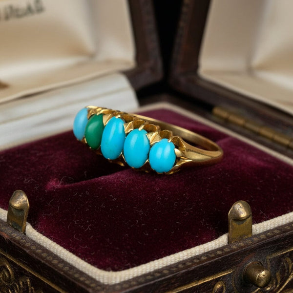 Antique Victorian 18K Gold Five Stone Turquoise Ring
