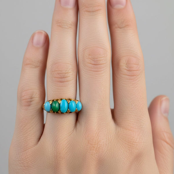 Antique Victorian 18K Gold Five Stone Turquoise Ring