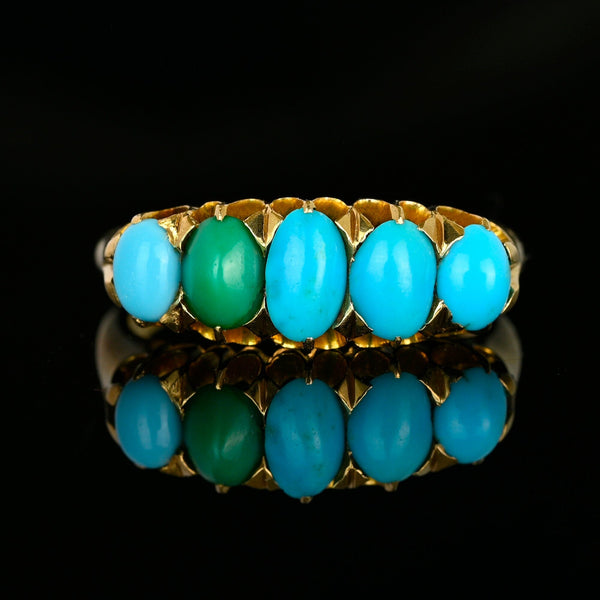 Antique Victorian 18K Gold Five Stone Turquoise Ring