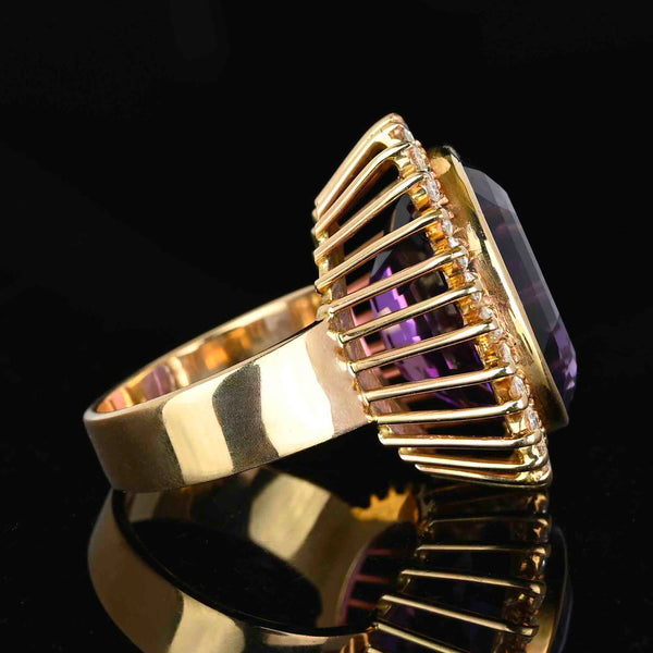 Heavy 14K Gold 1 CTW Diamond Halo Amethyst Ring - Boylerpf