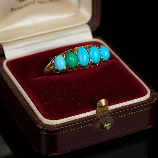 Antique Victorian 18K Gold Five Stone Turquoise Ring