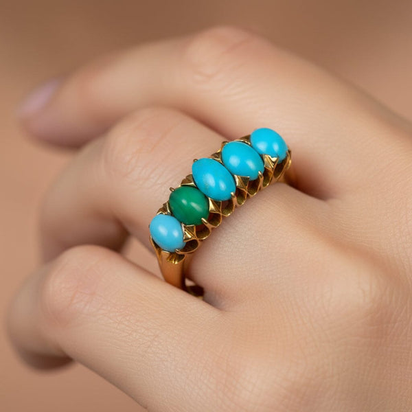 Antique Victorian 18K Gold Five Stone Turquoise Ring