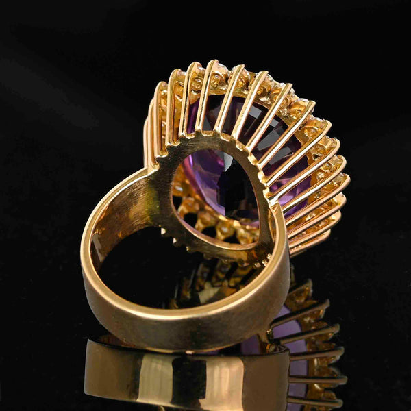 Heavy 14K Gold 1 CTW Diamond Halo Amethyst Ring - Boylerpf