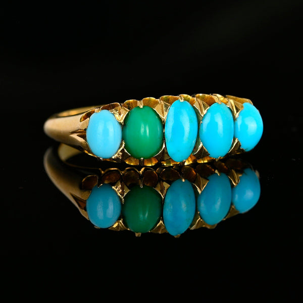 Antique Victorian 18K Gold Five Stone Turquoise Ring