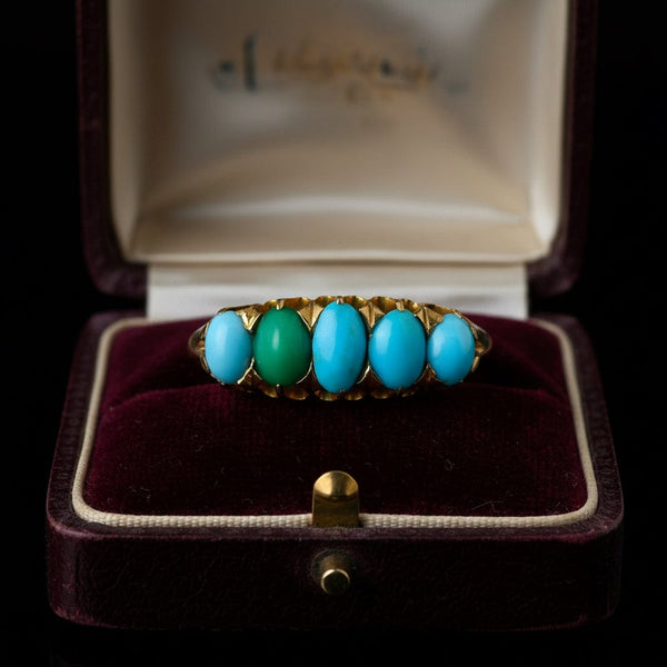 Antique Victorian 18K Gold Five Stone Turquoise Ring