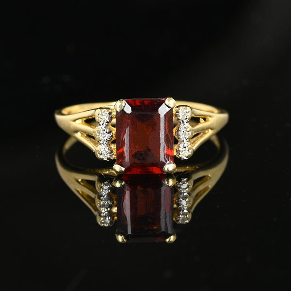 Vintage 14K Gold Diamond Emerald Cut Garnet Ring - Boylerpf