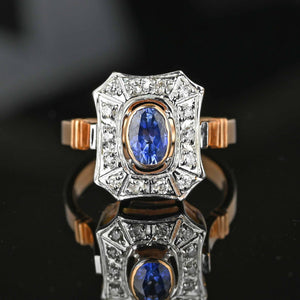 Vintage Sapphire Diamond Cluster Ring in 14K Gold - Boylerpf