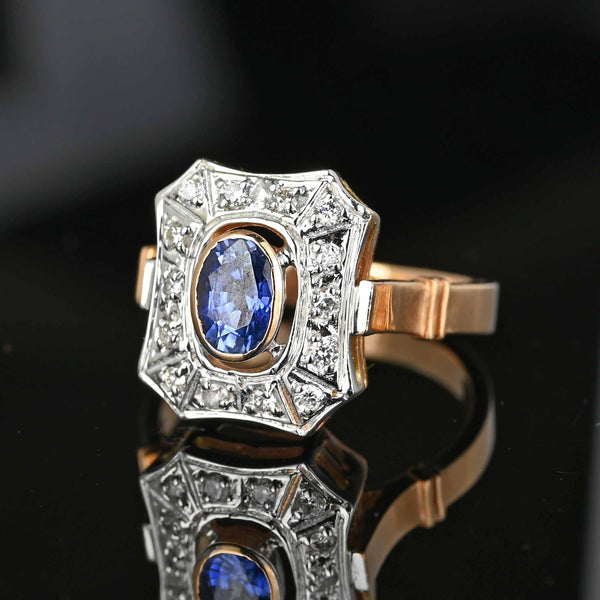 Vintage Sapphire Diamond Cluster Ring in 14K Gold - Boylerpf