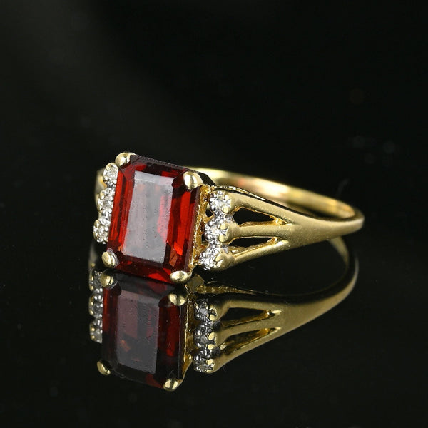 Vintage 14K Gold Diamond Emerald Cut Garnet Ring - Boylerpf