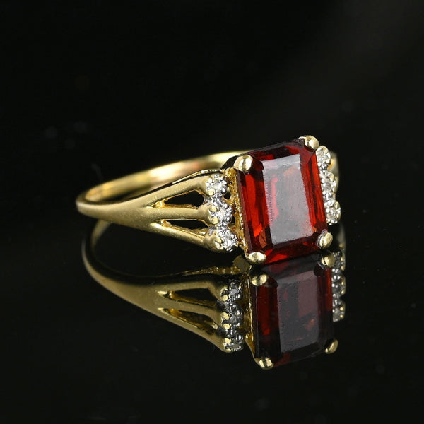 Vintage 14K Gold Diamond Emerald Cut Garnet Ring - Boylerpf