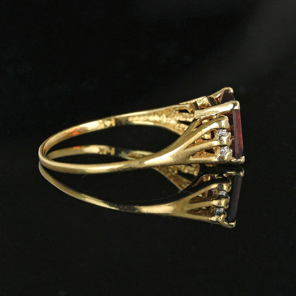 Vintage 14K Gold Diamond Emerald Cut Garnet Ring - Boylerpf