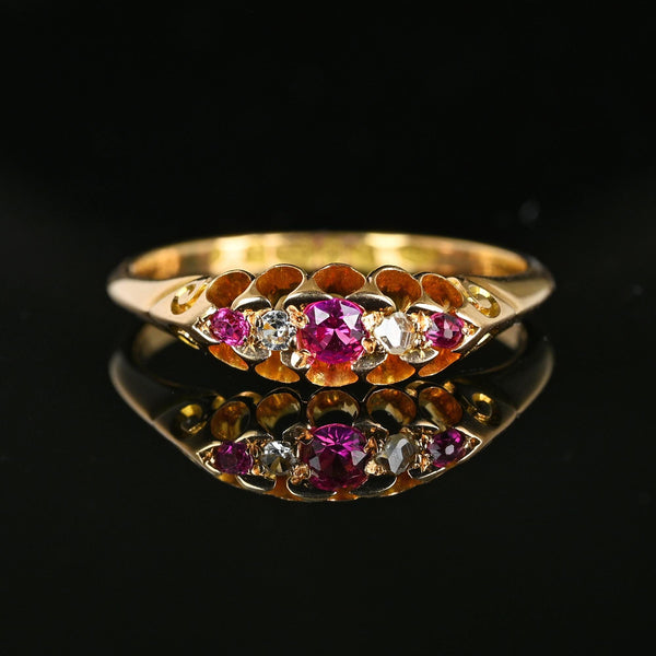 Antique Chester 15K Gold Rose Cut Diamond Ruby Ring - Boylerpf