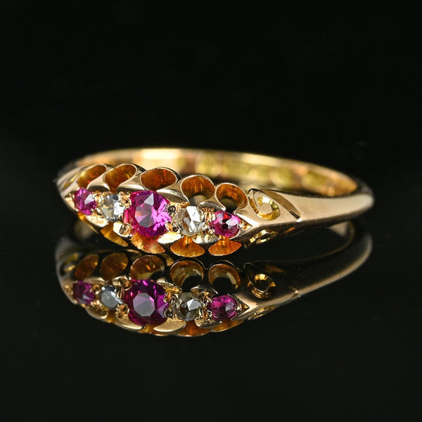 Antique Chester 15K Gold Rose Cut Diamond Ruby Ring - Boylerpf