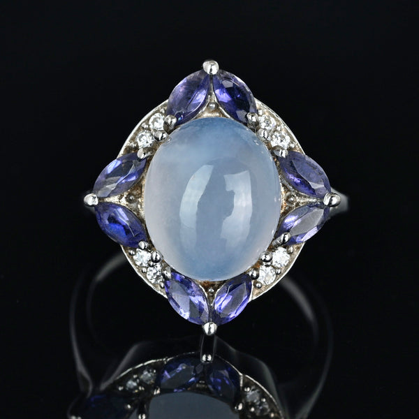 Vintage 18K White Gold Moonstone Tanzanite Ring - Boylerpf