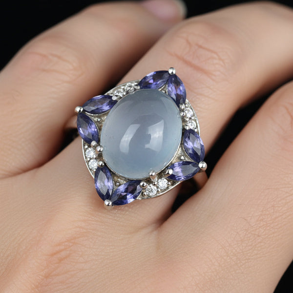 Vintage 18K White Gold Moonstone Tanzanite Ring - Boylerpf